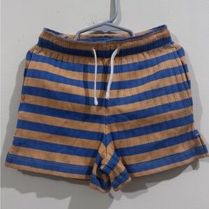TINYCOTTONS Kids Blue and Tan Striped Athletic Shorts